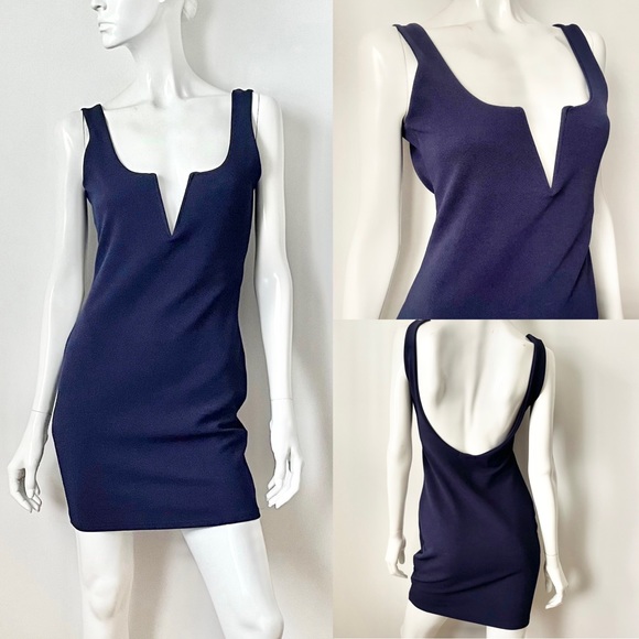 Missguided Navy Blue Deep V Plunge Open Back Mini Dress, 6 - Picture 1 of 11